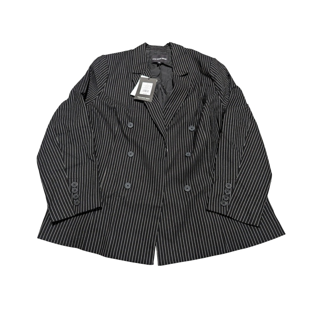 Who What Wear Mens 2X Jet Black White Pinstripe Double Breasted Blazer WJ-28 NWT